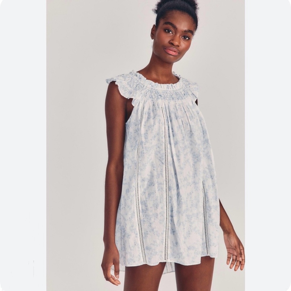 LoveShackFancy Finchley Dress Night Gown in Blue Babe